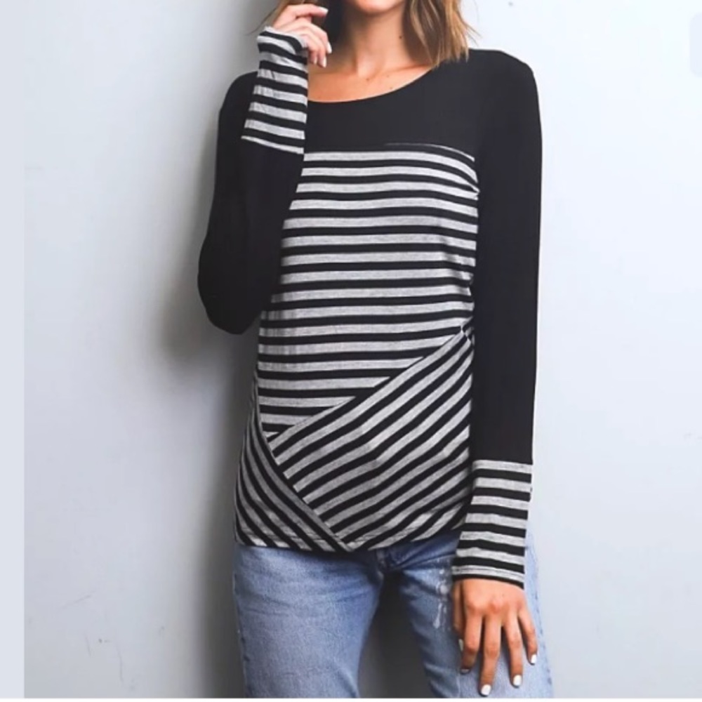 41 Hawthorn Black Gray Striped Shirt Top NWT
